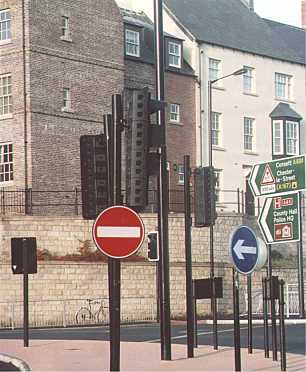 The clutter of poles at Milburngate roundabout